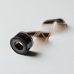 Unrolled Film Reel on White Background: Close-up of 35mm Negative Film