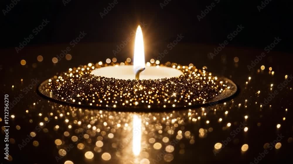 Poster a single lit candle sits on top of a table with a simple and elegant atmosphere