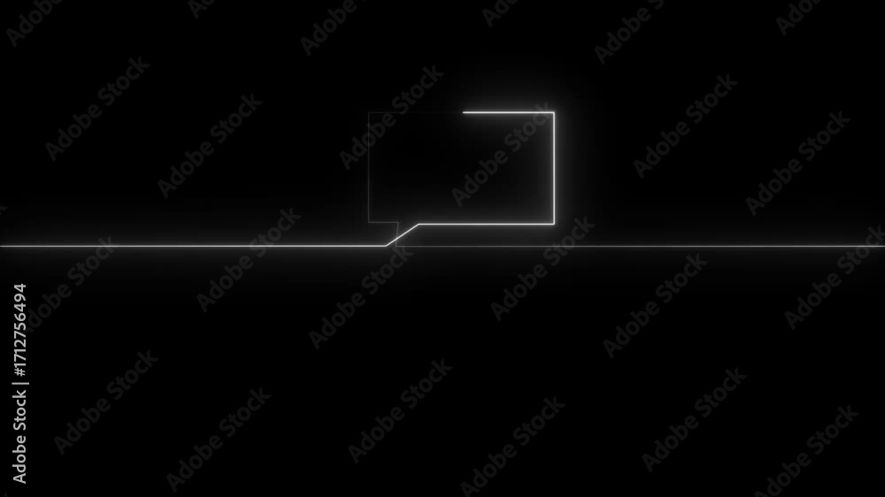 Poster white neon square speech bubble outline on black background with horizontal line image photo