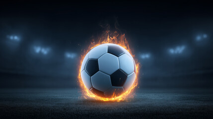 Flaming Soccer Ball in Stadium Lights