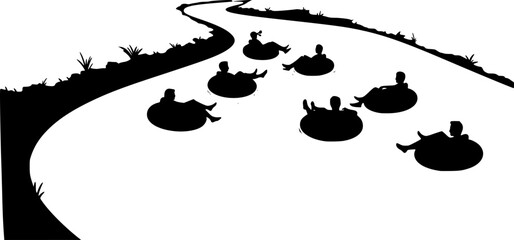 Friends Enjoying a Lazy River Tubing Adventure vector illustration silhouette isolated on white background
