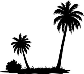 tropical coconut, palm tree silhouette vector illustration isolated on white background
