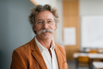 Fototapeta premium Mature caucasian male with glasses and mustache in casual attire