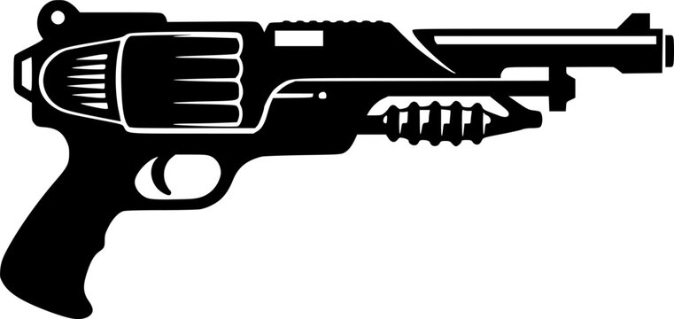 Retro futuristic ray gun weapon blaster silhouette vector illustration
