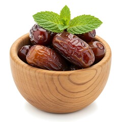 a on in mint isolated Dates bowl white wooden with leaf background a  East