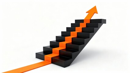 black stairs with a bold orange arrow moving upward