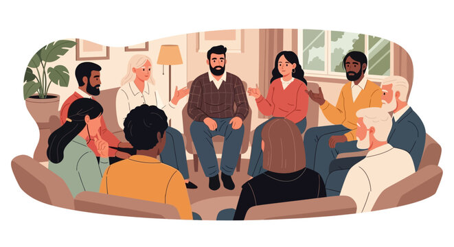 Diverse group therapy session fosters support and healing in a comfortable setting, promoting mental wellness and emotional connection for personal growth