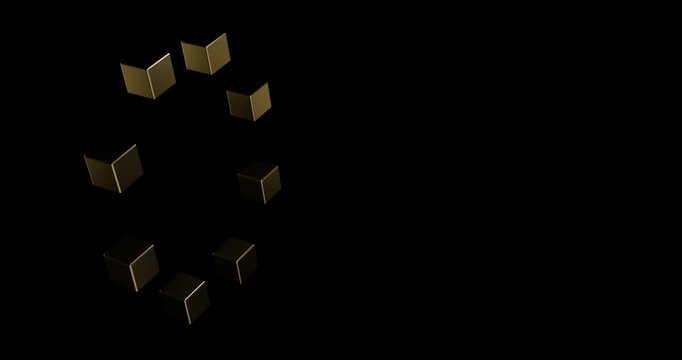 Anima&ccedil;&atilde;o 4K em loop de cubos em dourado, com rota&ccedil;&atilde;o lenta e gradiente elegante, composi&ccedil;&atilde;o minimalista com espa&ccedil;o para texto. Visual premium 
