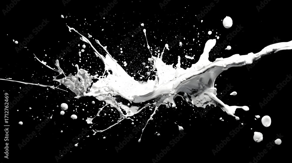 Aufkleber an abstract and energetic depiction of white liquid fluid splashing and splattering dynamically mid 