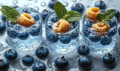 Refreshing blueberry and raspberry drinks in icy glasses
