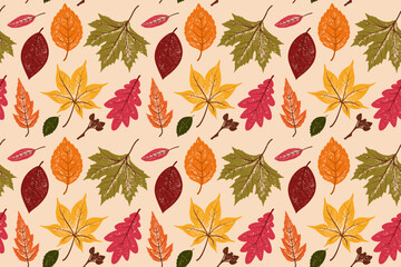 Seamless pattern autumn leaf fall. Vector illustration leaves. Good for fabric, print, textile, kids decor room, background, wrapping	