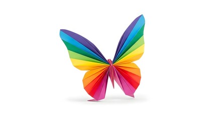 Rainbow Origami Butterfly, Colorful Paper Art.