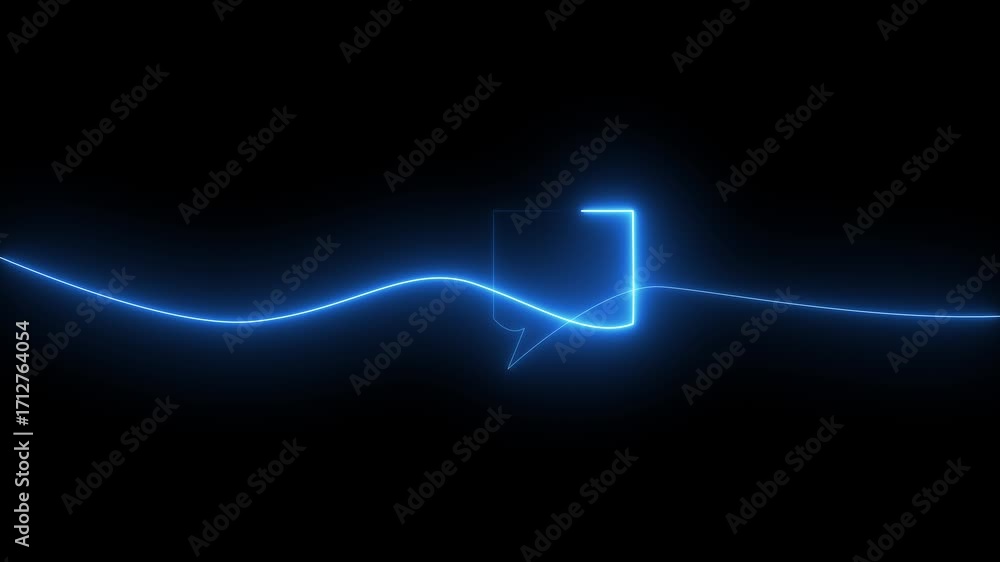 Poster blue neon speech bubble and wave line on black background abstract communication symbol chat message