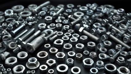 Assorted metal fasteners on black surface