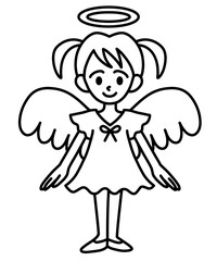 line drawing of cute angel girl