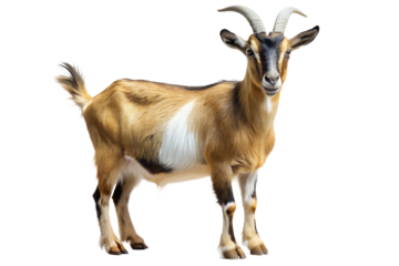 Brown and White Goat Standing Isolated on Black animal
