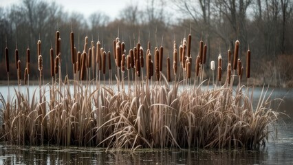 Autumn reeds by a pond