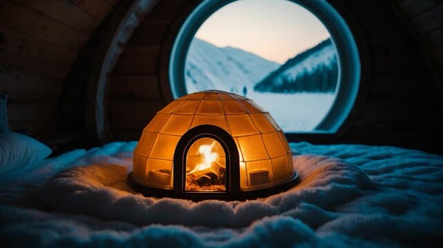 A warm and cozy igloo bed sits in front of a window, perfect for a unique sleeping arrangement or decorative piece