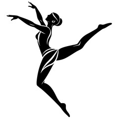 Black silhouette of graceful dancer in motion ballet