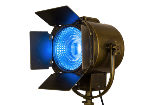 Isolated bright professional stage light with barn doors for filming and photography