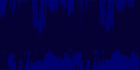 Abstract royal blue backdrop features blurred shapes resembling trees and landscapes, creating a dark, mysterious atmosphere with a blend of nature and artistic expression