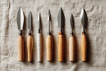 A Collection of Seven Artist's Palette Knives with Wooden Handles