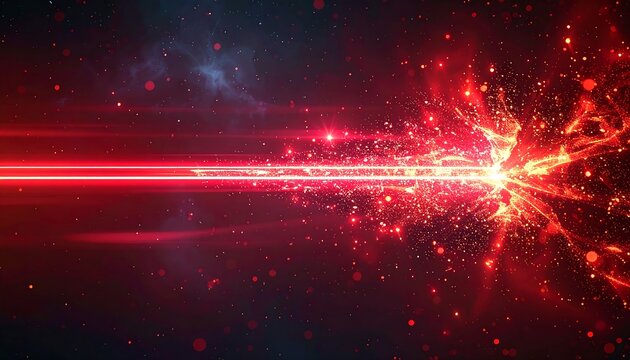 Red laser beam exploding in space