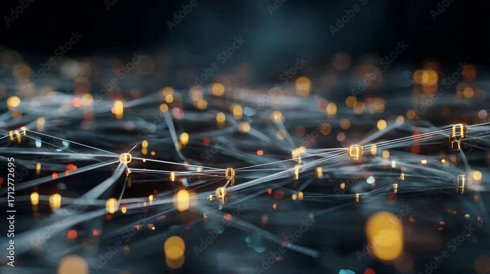 Poster abstract network of connected nodes with glowing lights and connecting lines