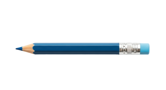 Isolated blue pencil with eraser, close up studio shot, learning tool, stationery supply - Powered by Adobe