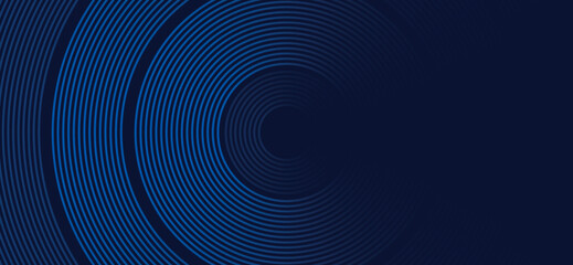 A striking graphic background features concentric blue circles radiating against a deep navy backdrop, creating a modern and visually engaging abstract design element