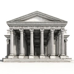 Obraz premium Classic greek temple architecture detailed drawing with ionic columns and pediment isolated on white background