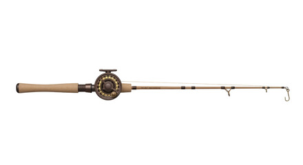 Isolated fly fishing rod with reel, handle, and line; perfect for outdoor sports or fishing trips