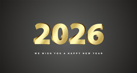 2026 3d New Year modern gold numbers logo concept design on black background