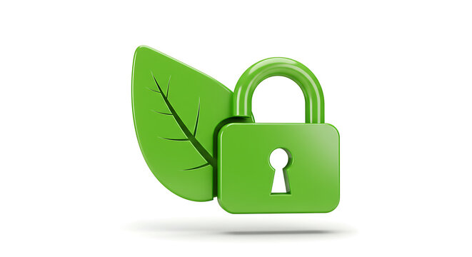3D Render of a Bright Green Padlock and Leaf Icon - Powered by Adobe