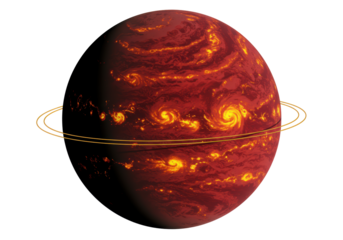 Isolated Red planet with fire storm and ring effect in galaxy with natural color