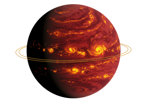 Isolated Red planet with fire storm and ring effect in galaxy with natural color