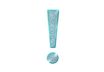Isolated teal glitter exclamation point sign, punctuation mark for emphasis, statement