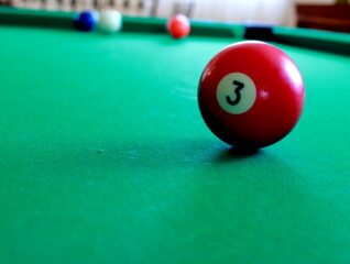 Billiard game focus series-Close-up shots of colorful billiard balls on a green pool table. Each photo captures different balls in focus, symbolizing strategy, concentration, and leisure in billiards.
