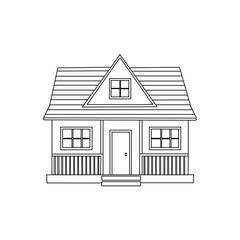 A clean line drawing of a small, single-story house, perfect for architectural visualizations, children's books, or educational resources.