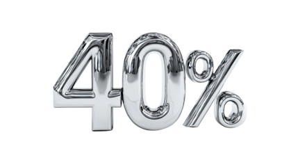 3D shiny silver 40 percent off discount sign on white background
