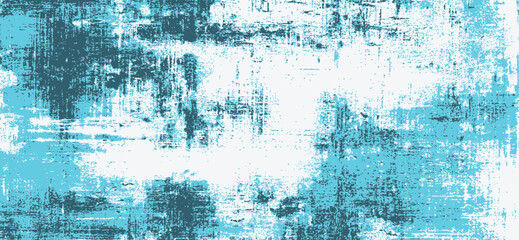 Distressed light blue and dark teal surface design features splattered paint textures and linear patterns against a white backdrop for a modern abstract feel