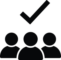 Black Silhouette of Three People Icons with a Check Mark Above group symbol