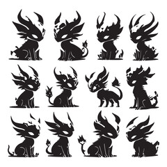 Obraz premium Black mythical creatures with horns and tails silhouette
