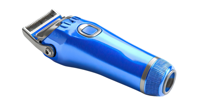 3D icon of blue electric hair trimmer clipper on white background
