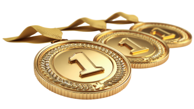 Collection of 3D golden star icons with shiny metallic effect on white background