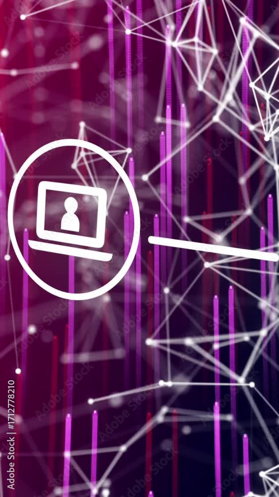 Poster animation of icons in seamless pattern over network of connections with digital icons