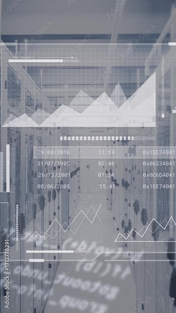 Poster animation of digital screen with and data processing over servers