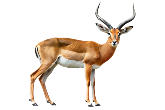 Gazelle With Large Curved Horns Standing Still antelope