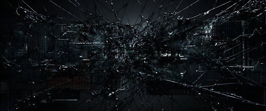 Dark abstract futuristic cityscape with glitch effects