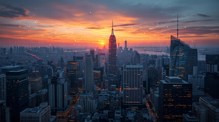 Obraz premium Mega Metropolitan City sunset beautiful view poster AI Generated